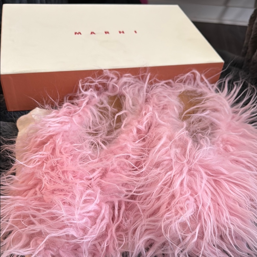 Marni Pink Furry Slippers